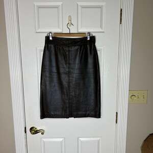 Women's DKNY Brown Genuine Leather Midi Skirt Sz 6